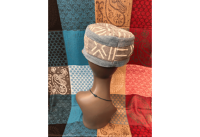 Mudcloth Hat with Brim Denim Grey and White Print