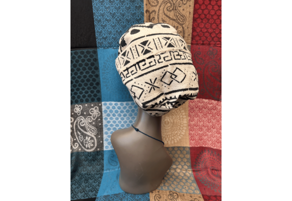 Mudcloth Hat White and Black Print