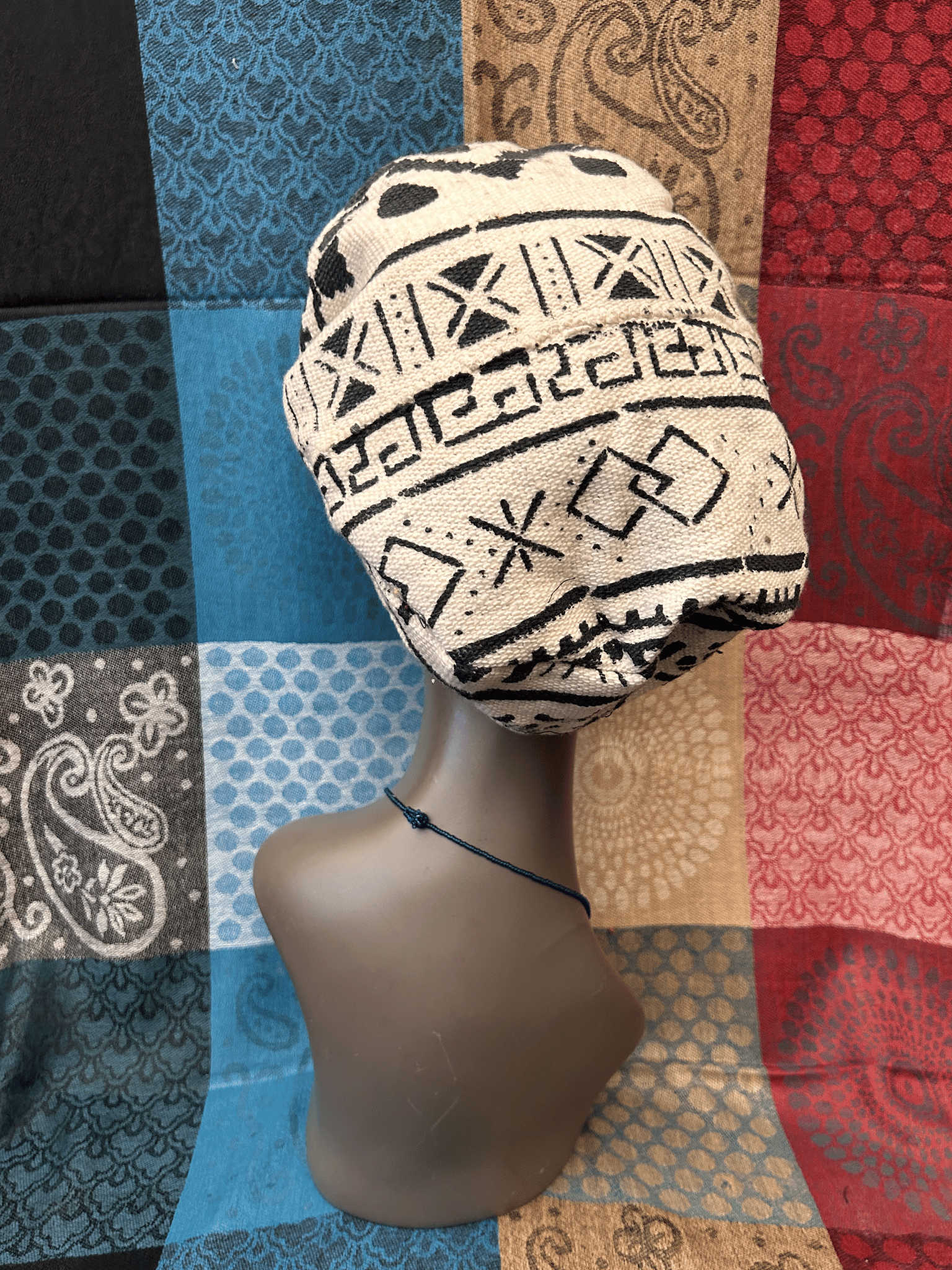 Mudcloth Hat White and Black Print