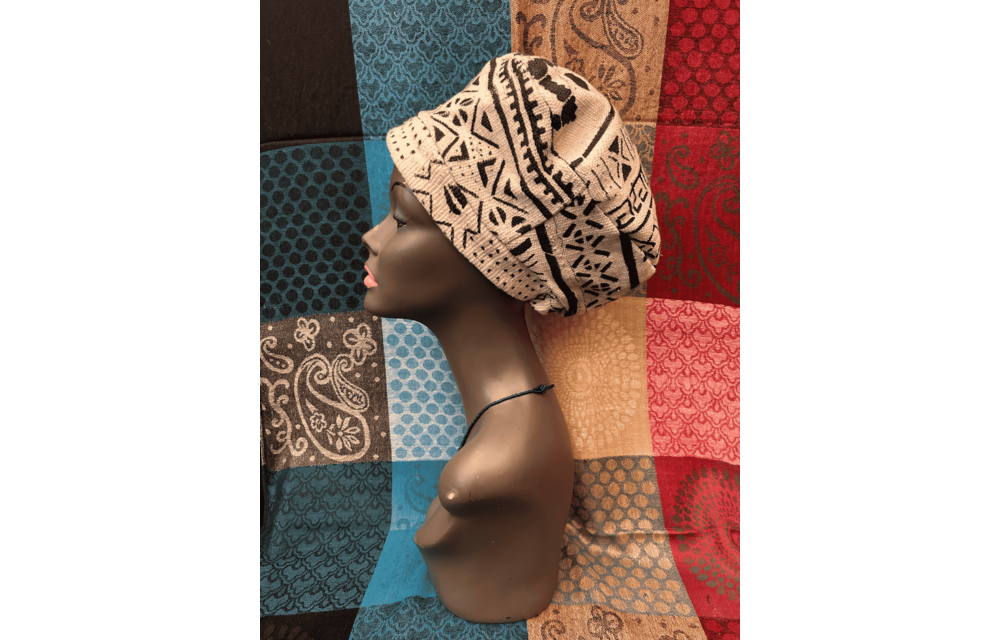Mudcloth Hat White and Black Print