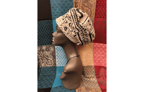 Mudcloth Hat White and Black Print