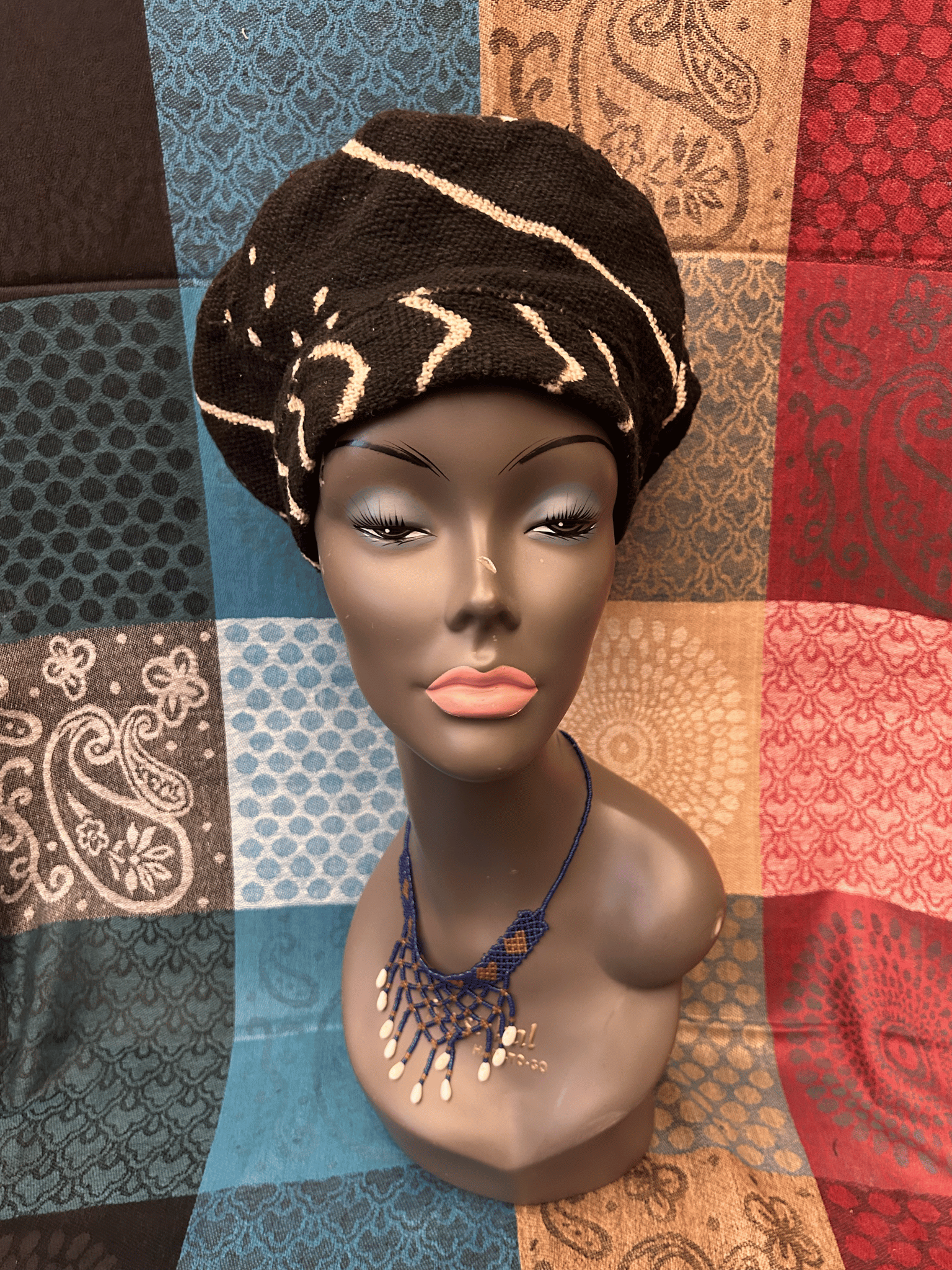 Mudcloth Hat Black and White Print