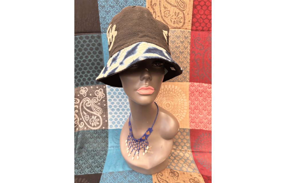 Mudcloth Bucket Style Hat Black Blue and White Print