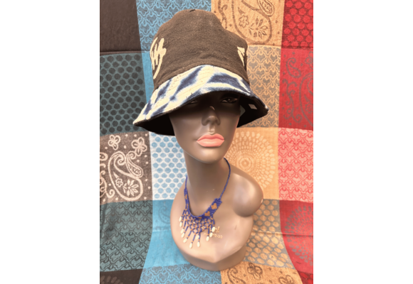 Mudcloth Bucket Style Hat Black Blue and White Print