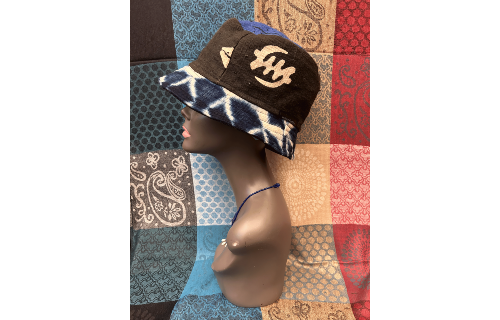 Mudcloth Bucket Style Hat Black Blue and White Print