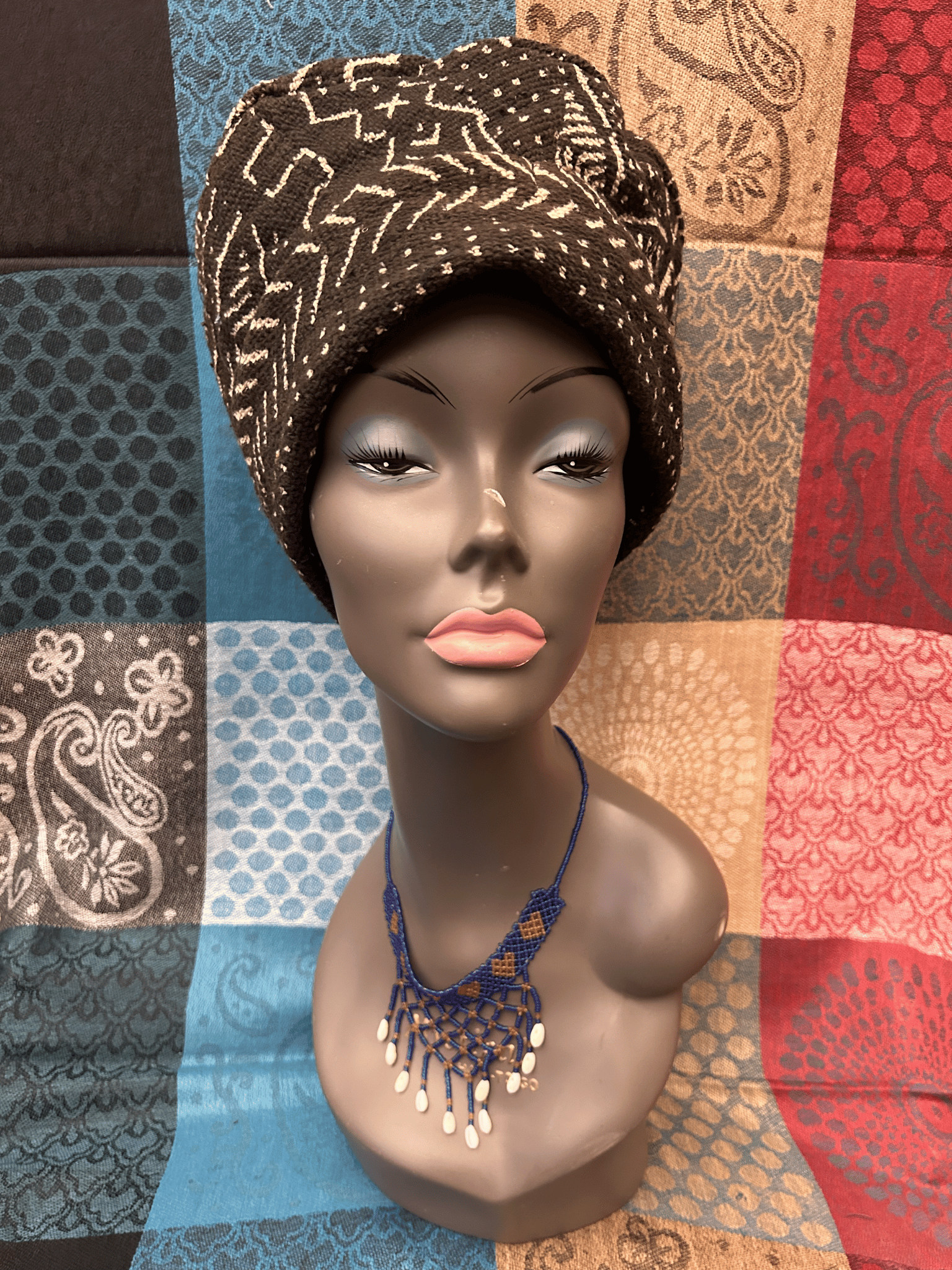 Mudcloth Hat Black and White Print