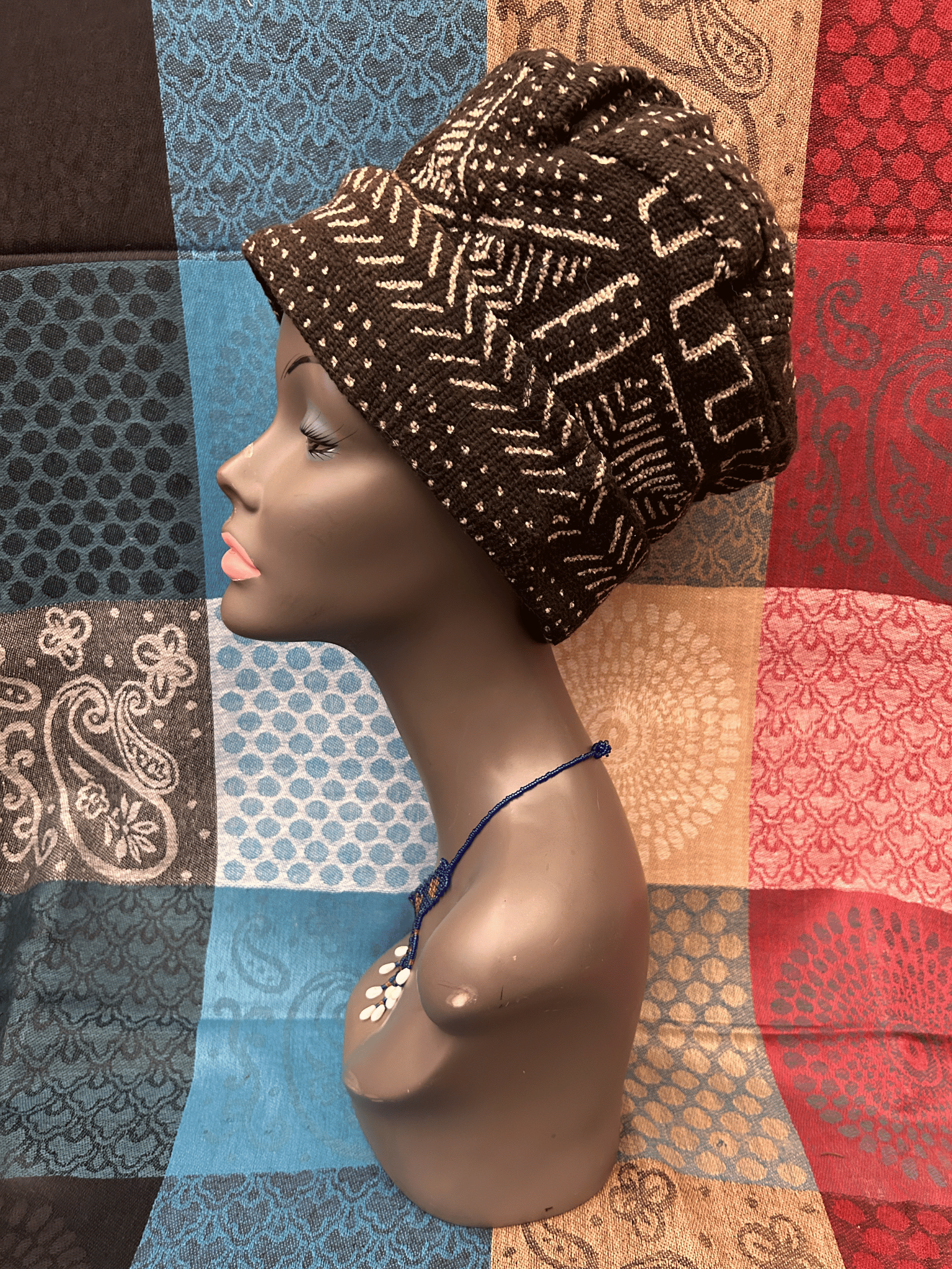 Mudcloth Hat Black and White Print