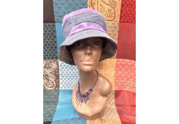Mudcloth Bucket Style Hat Denim Purple and White Print