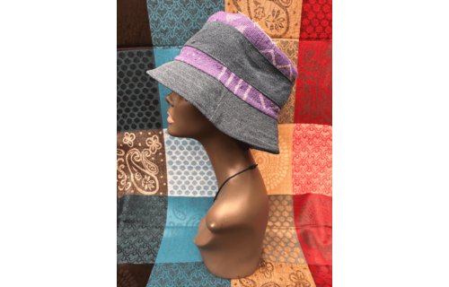 Mudcloth Bucket Style Hat Denim Purple and White Print