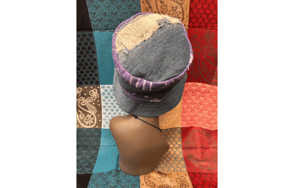 Mudcloth Bucket Style Hat Denim Purple and White Print