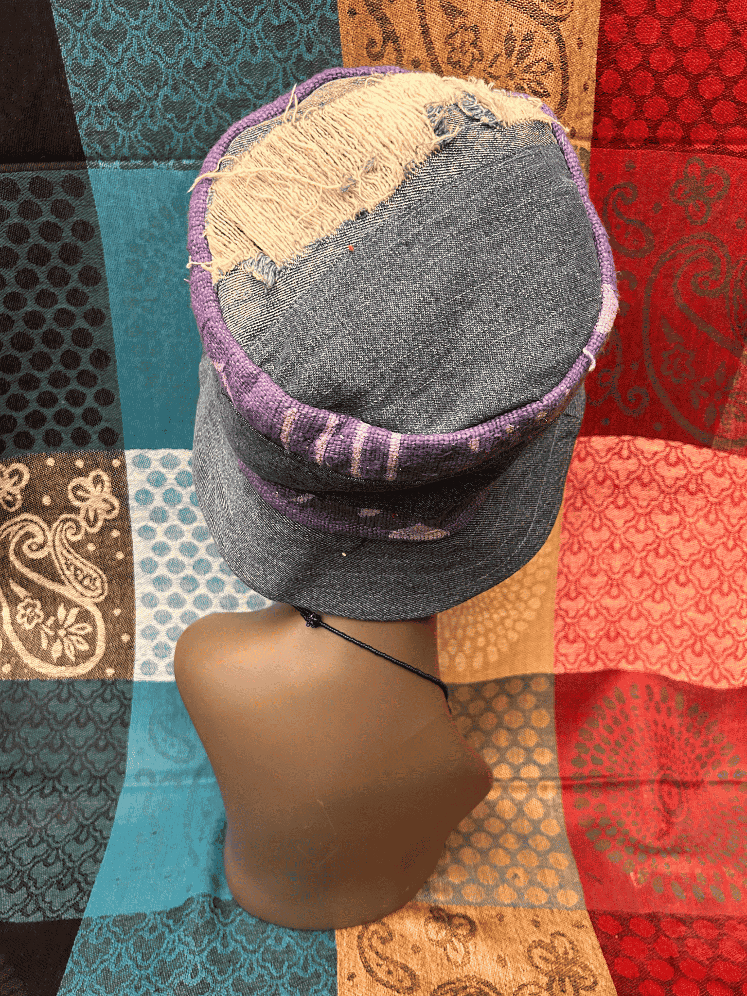 Mudcloth Bucket Style Hat Denim Purple and White Print