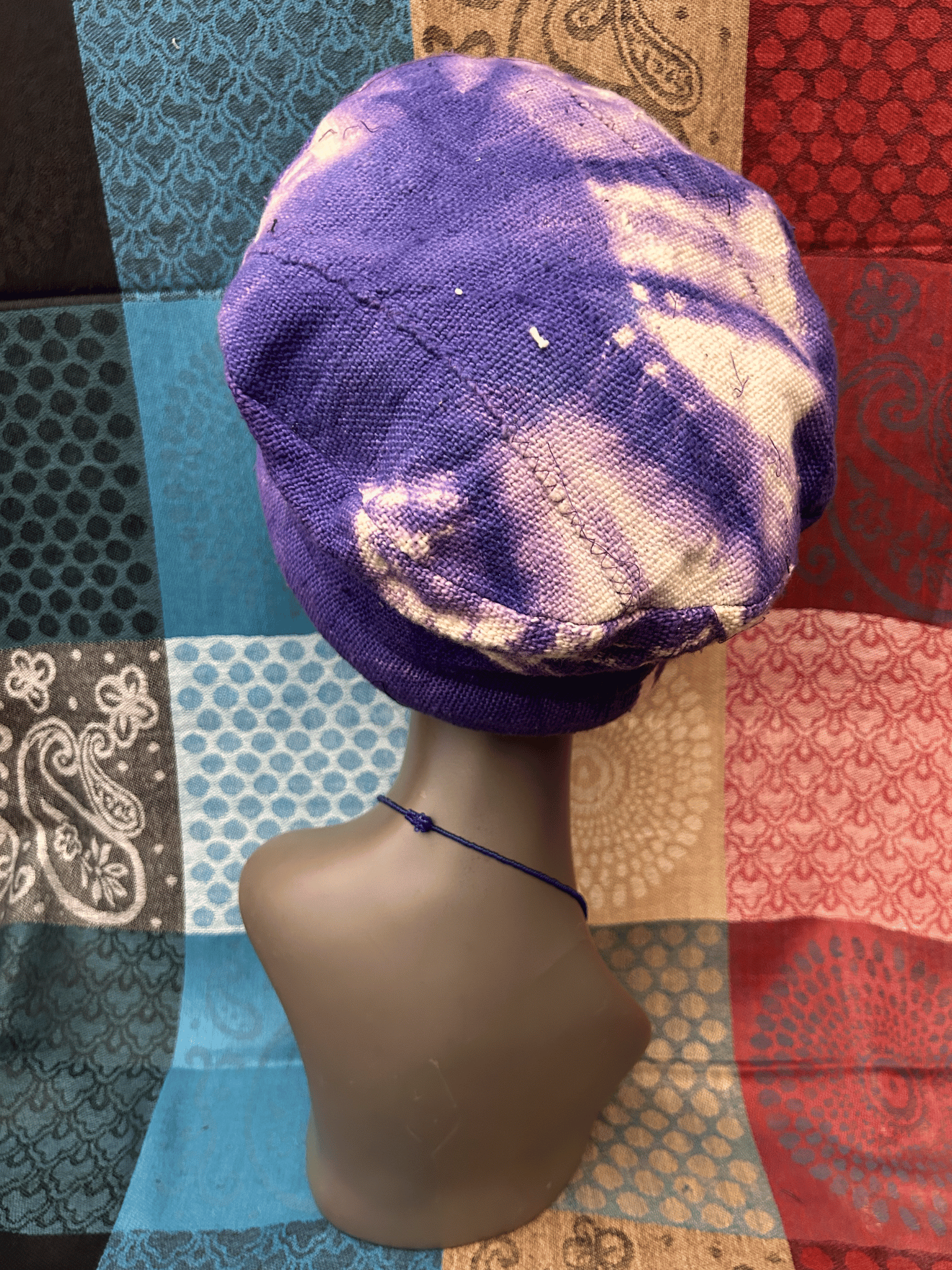 Mudcloth Hat Single Roll Purple and White Print