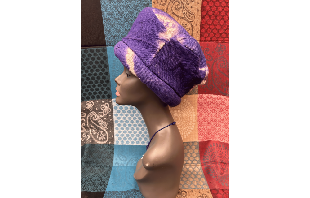 Mudcloth Hat Single Roll Purple and White Print