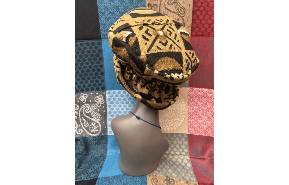 Mudcloth Hat Brown Black and White Print