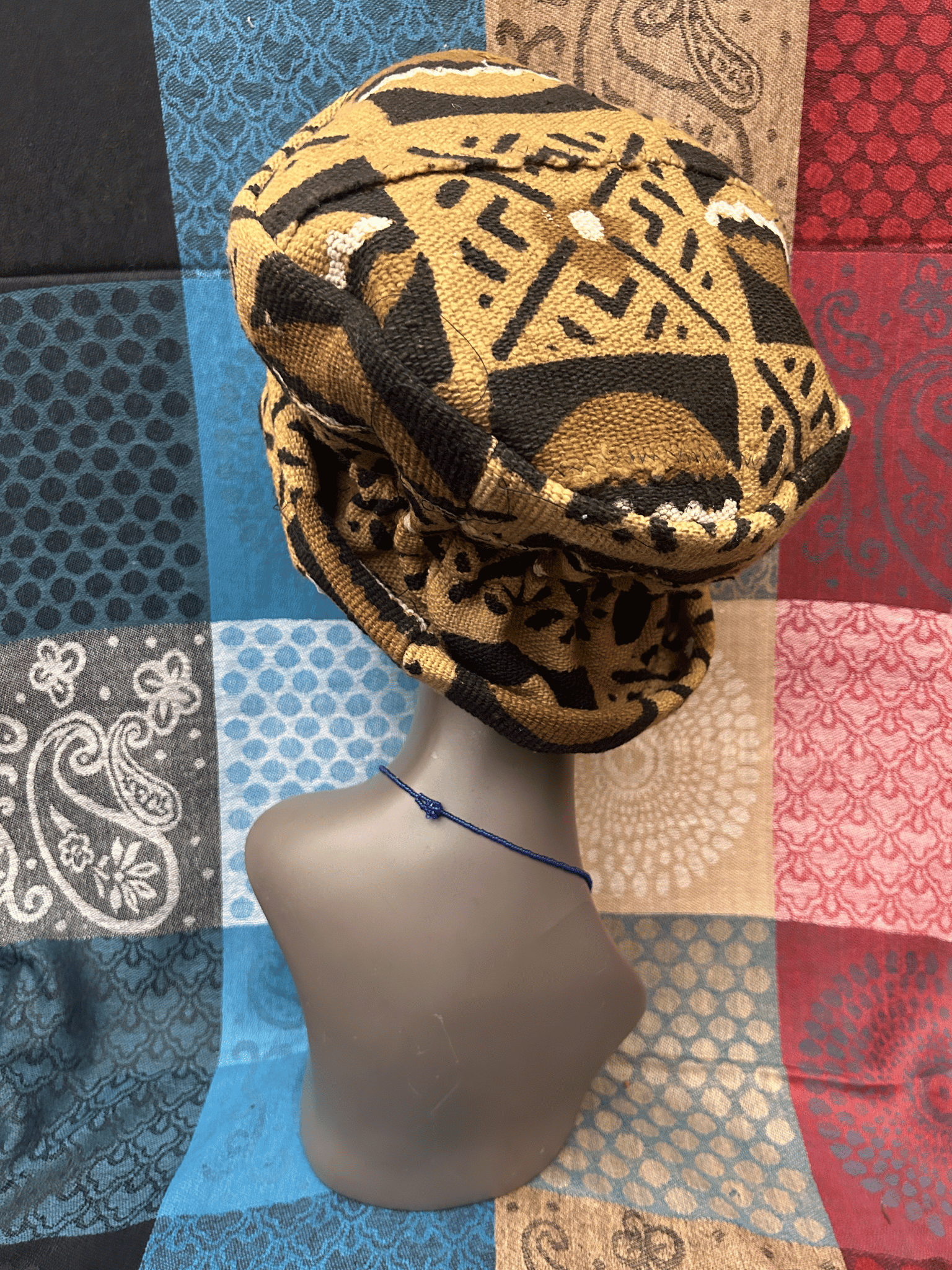 Mudcloth Hat Brown Black and White Print