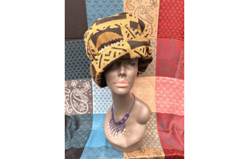 Mudcloth Hat Brown Black and White Print