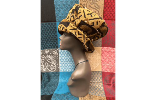 Mudcloth Hat Brown Black and White Print