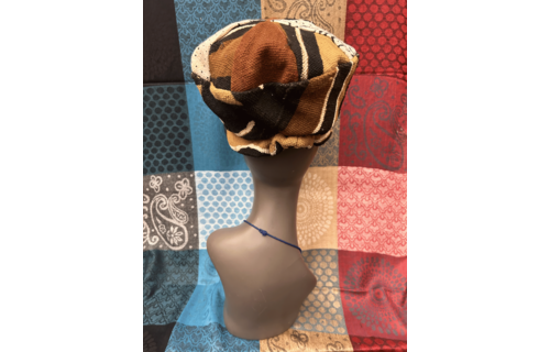 Mudcloth Hat with Brim Brown Tan and Black Print