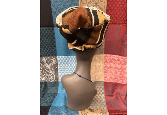 Mudcloth Hat with Brim Brown Tan and Black Print