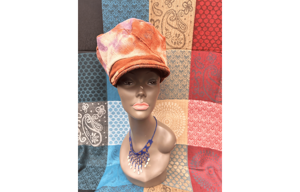 Mudcloth Hat with Brim Orange Purple and White