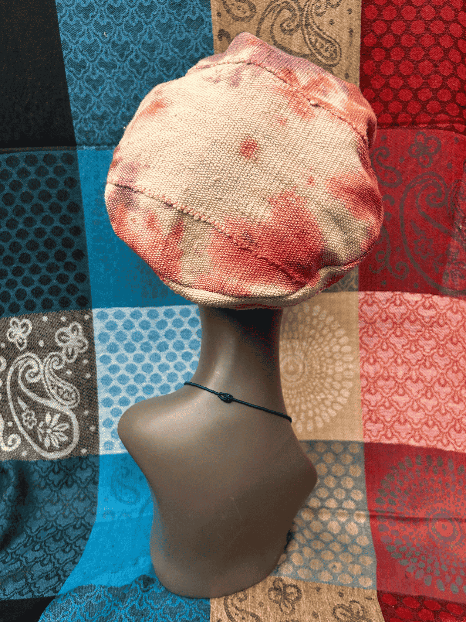 Mudcloth Hat with Brim Orange Purple and White