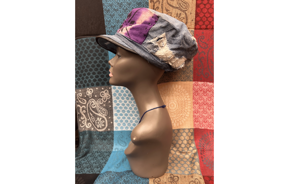 Mudcloth Hat with Brim Denim Purple and White