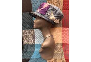 Mudcloth Hat with Brim Denim Purple and White