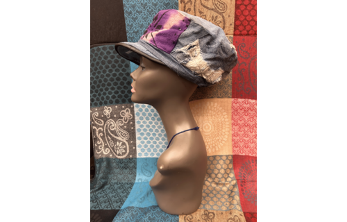Mudcloth Hat with Brim Denim Purple and White