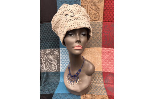 Mudcloth Hat White and Black Cowrie Print