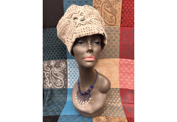 Mudcloth Hat White and Black Cowrie Print