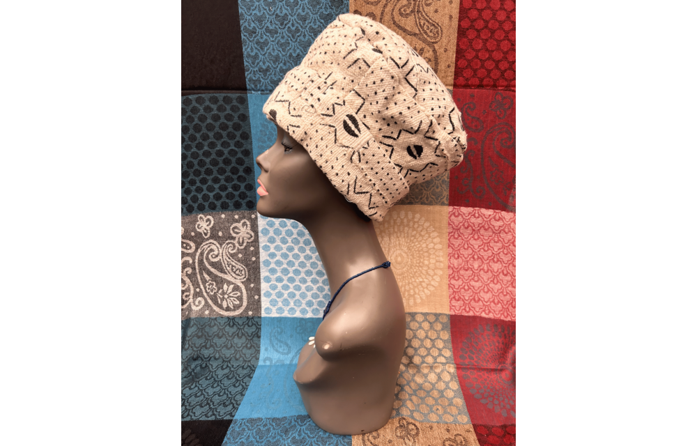 Mudcloth Hat White and Black Cowrie Print