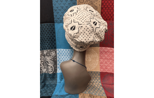 Mudcloth Hat White and Black Cowrie Print