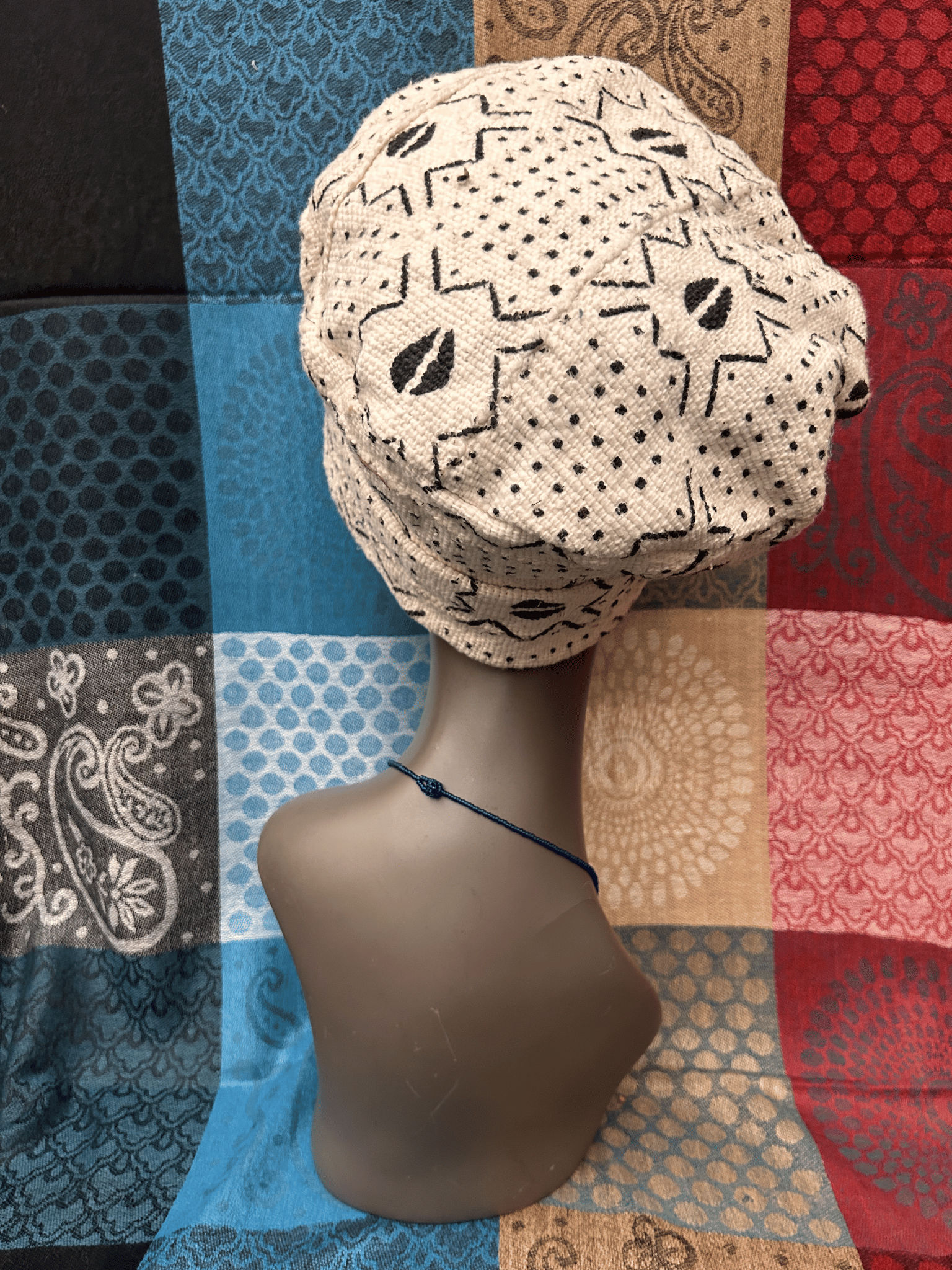 Mudcloth Hat White and Black Cowrie Print