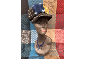 Mudcloth Hat with Brim Blue Yellow Black and White