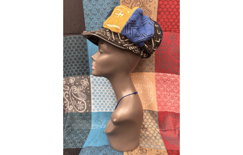 Mudcloth Hat with Brim Blue Yellow Black and White