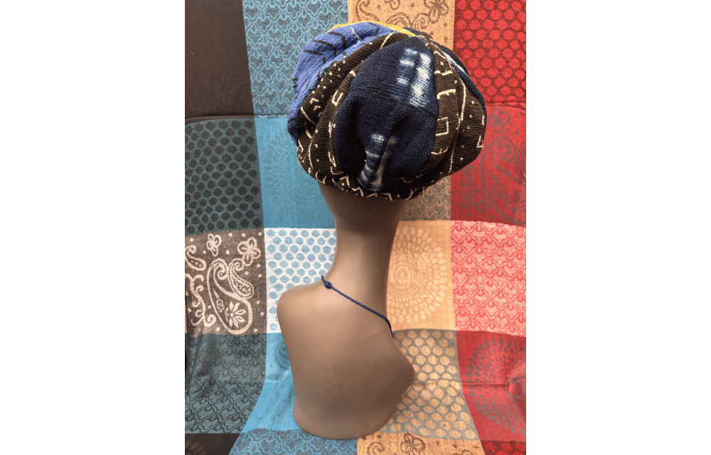 Mudcloth Hat with Brim Blue Yellow Black and White