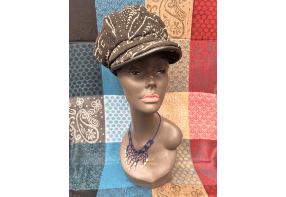 Mudcloth Hat with Brim Black and White