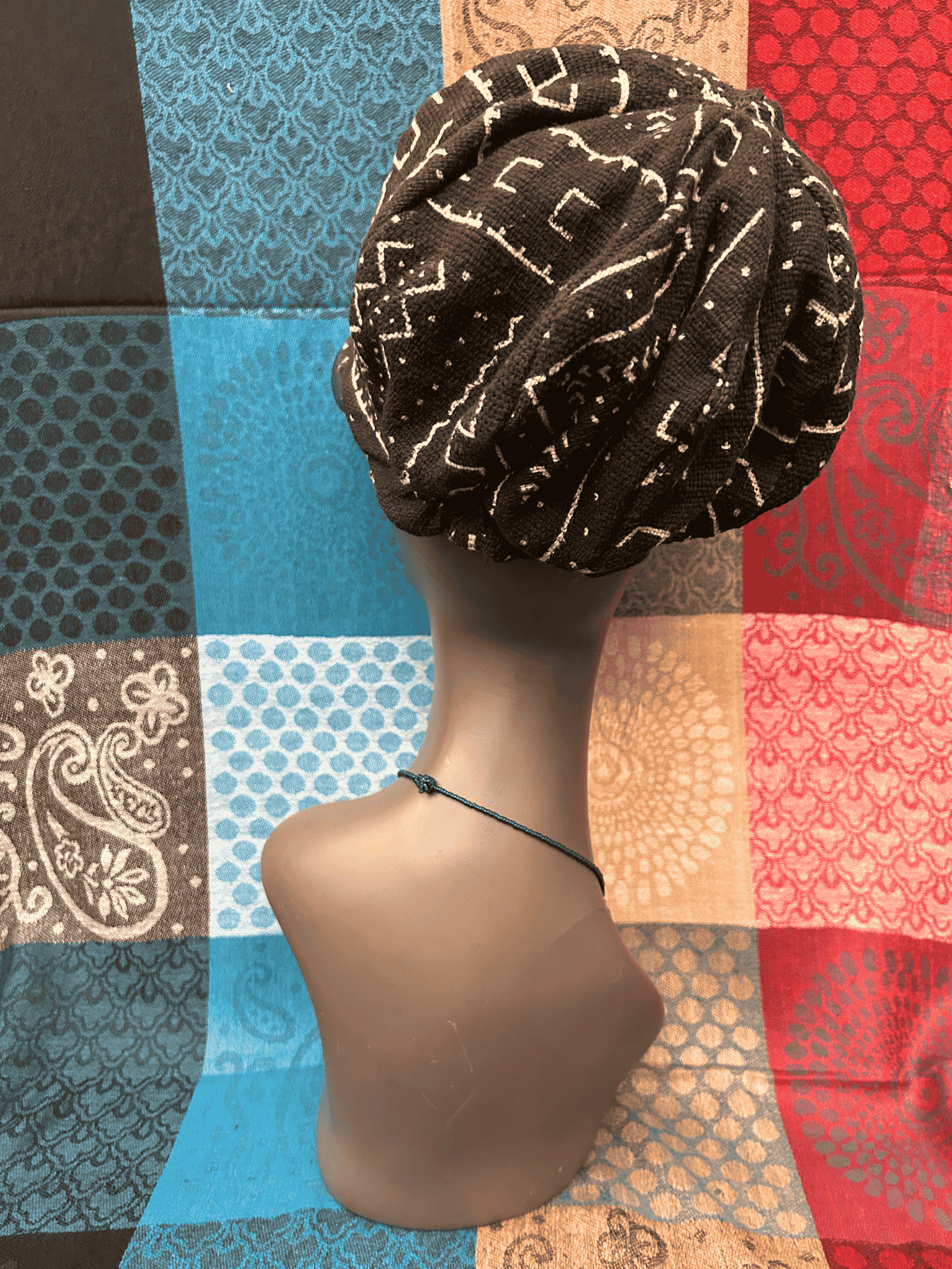 Mudcloth Hat with Brim Black and White