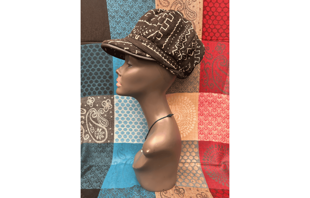 Mudcloth Hat with Brim Black and White
