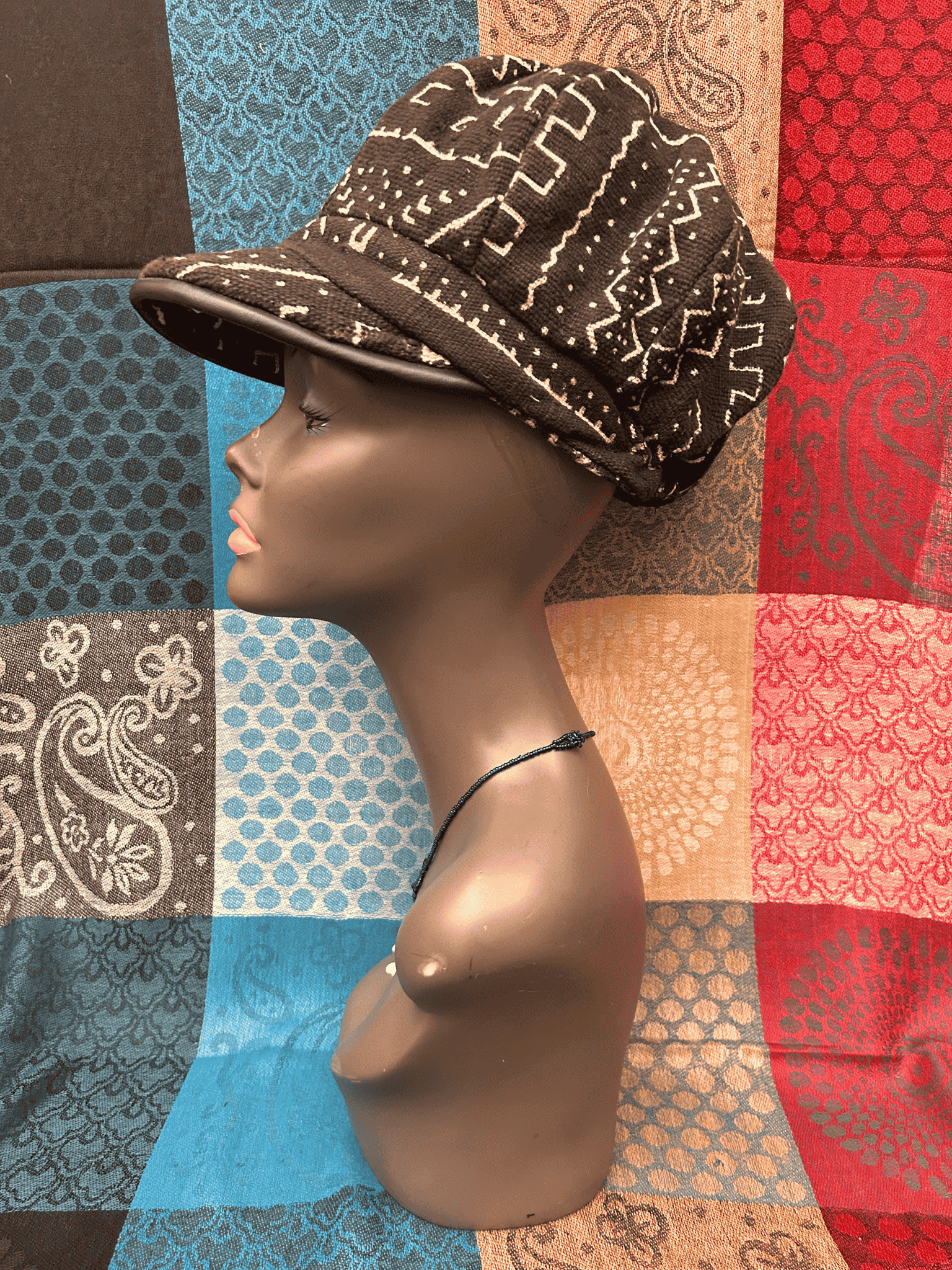 Mudcloth Hat with Brim Black and White