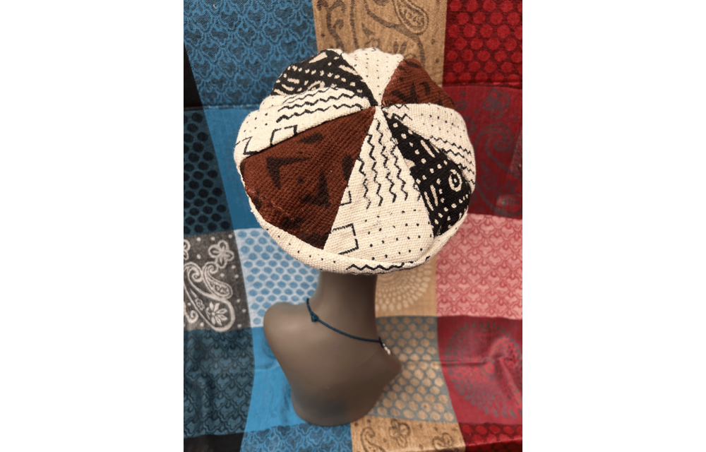 Mudcloth Hat with Brim White Brown and Black