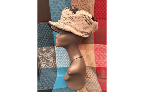 Mudcloth Hat with Brim White Brown and Black