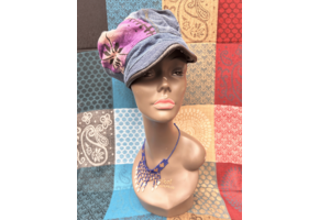 Mudcloth Hat with Brim Denim Purple and White