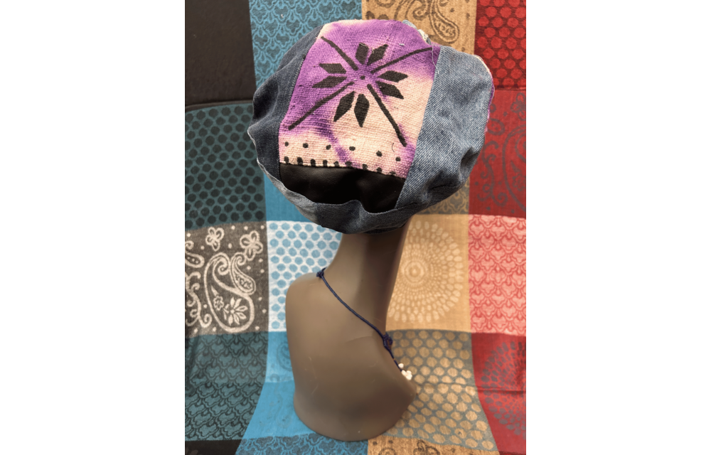 Mudcloth Hat with Brim Denim Purple and White