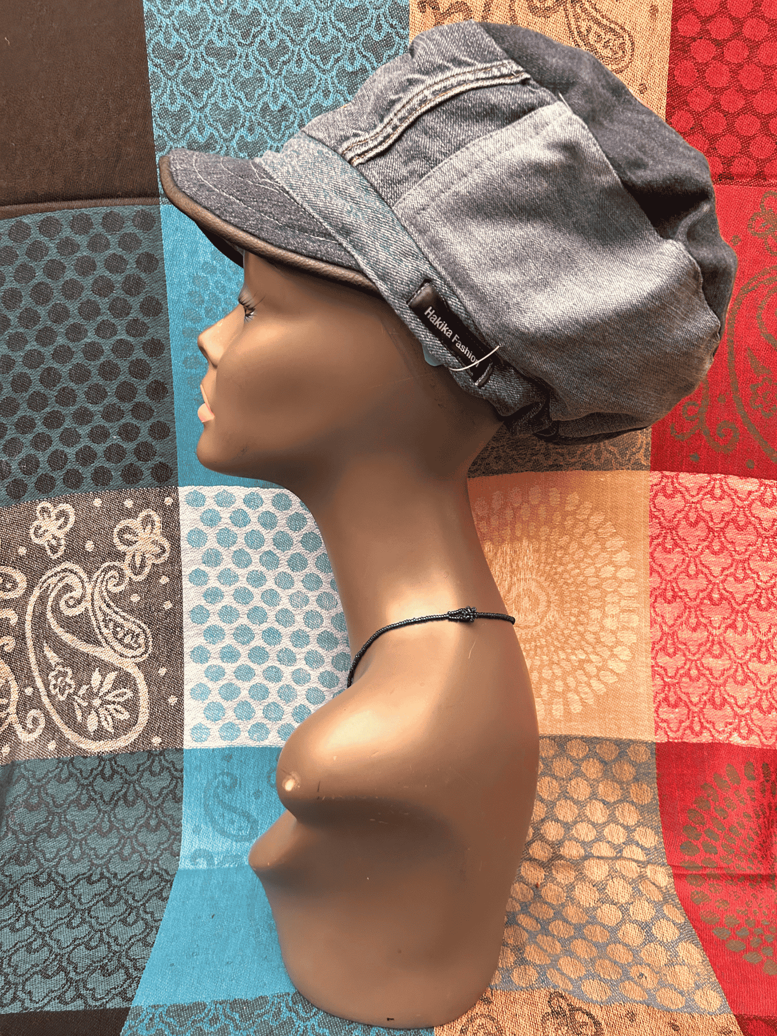 Mudcloth Hat with Brim Denim Purple and White