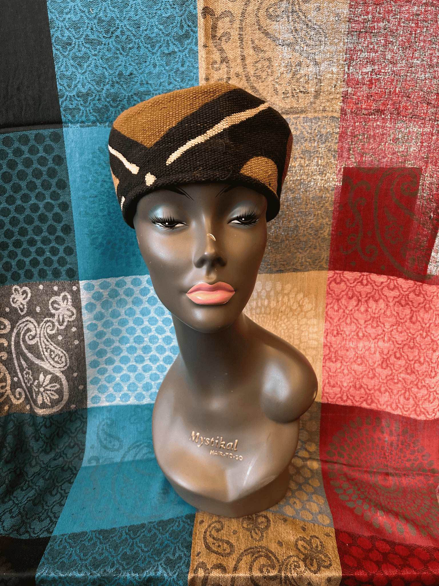 Mudcloth Kofi Hat Black Brown and White