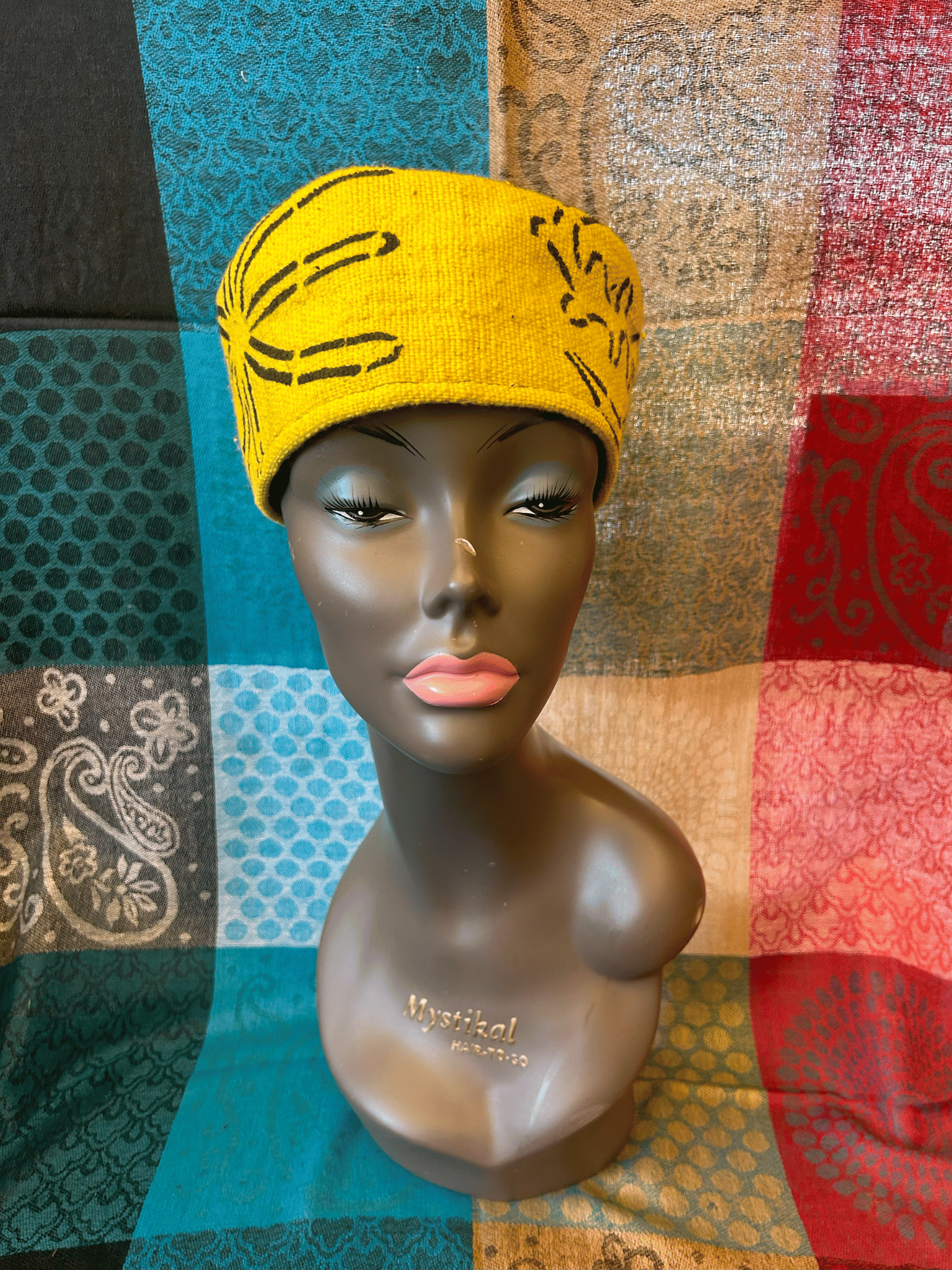 Mudcloth Kofi Hat Yellow Green and White