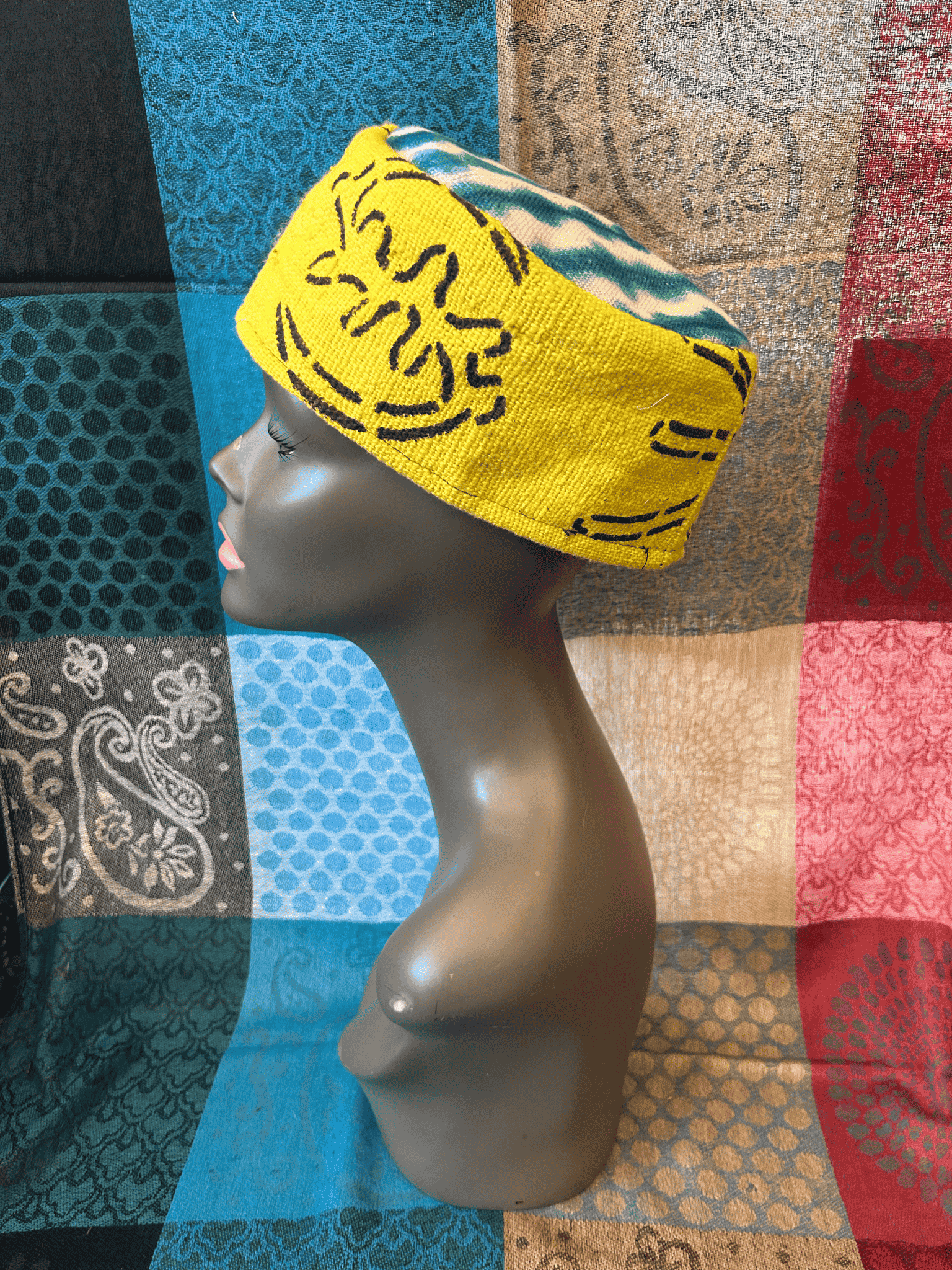 Mudcloth Kofi Hat Yellow Green and White