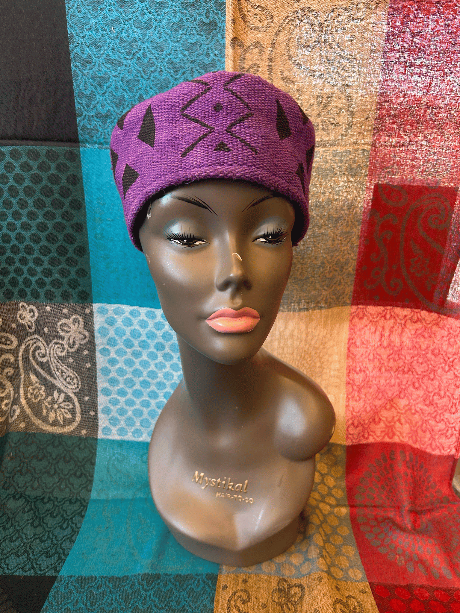 Mudcloth Kofi Hat Purple and Black