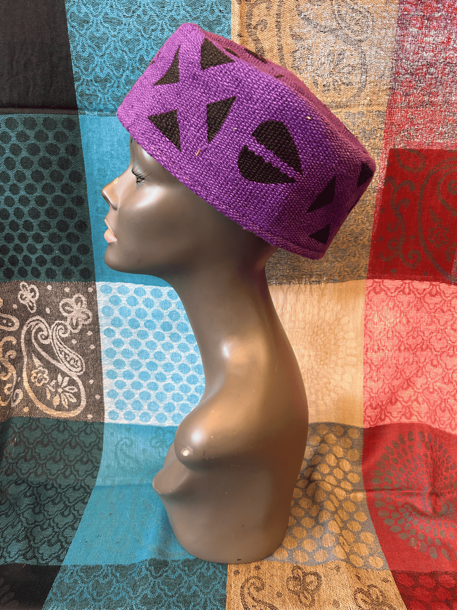 Mudcloth Kofi Hat Purple and Black